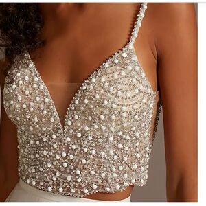 David’s Bridal 2 piece Wedding Dress Skirt Top beaded pearl